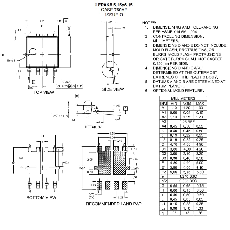 Mechanical Drawing - onsemi NVMJD010N10MCL Power MOSFET
